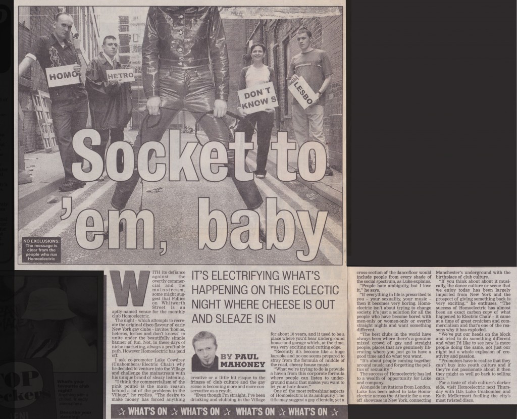 Press article, Manchester Evening News, 1998. Photographer unknown. Source: Manchester District Music Archive. R-L Ryan Minchin, Luke Cowdrey, Kath McDermott, Huw Morgan.
