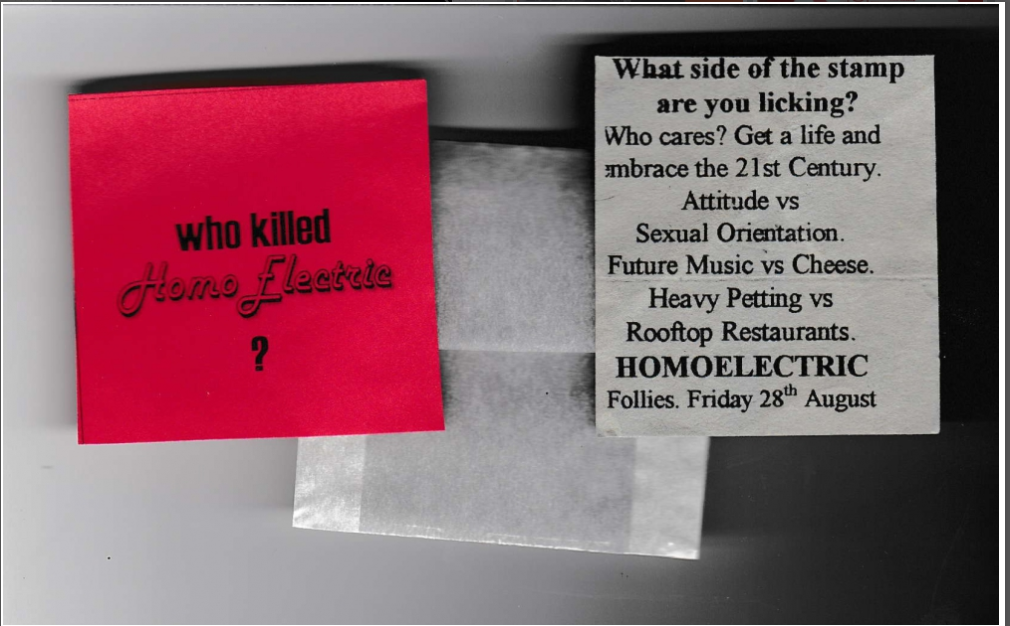 Homo Electric flyer, 1998. Source: Manchester District Music Archive