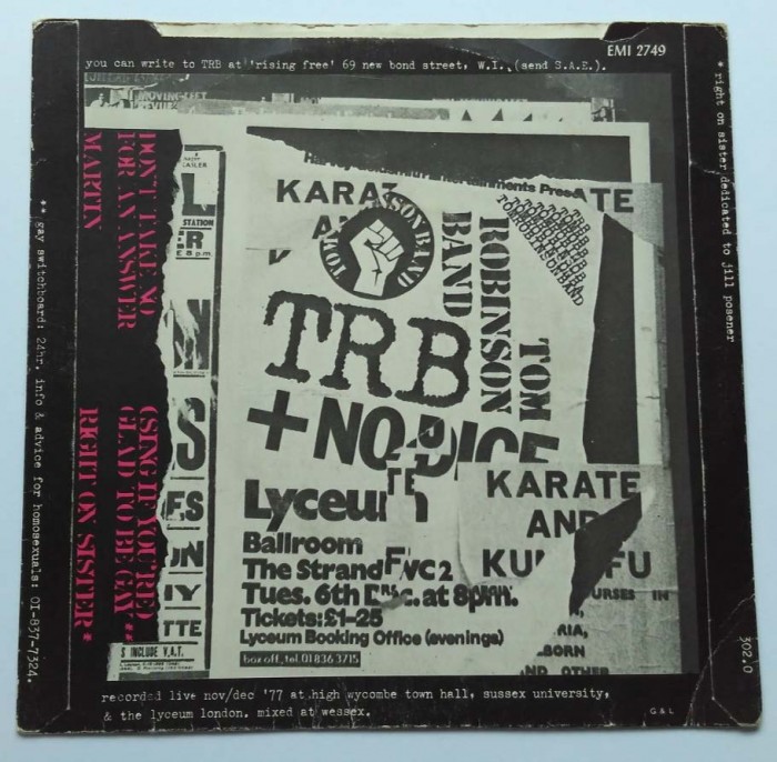TRB record sleeve back (Photo: Jude Woods)