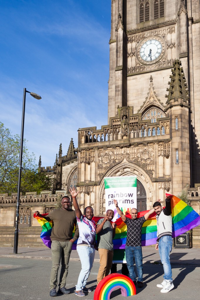 Image Caption: LGBT refugees at the Rainbow Pilgrims photo shoot in Manchester. Credit: Susanne Hakuba